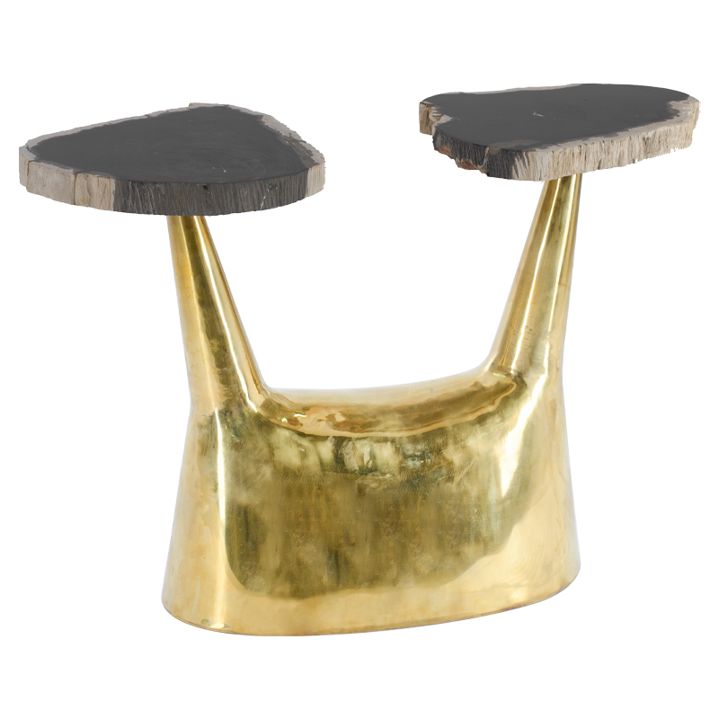 Приставной столик Side Table Petrified Wood Латунь Черный Бежевый Приставной столик Side Table Petrified Wood Латунь Черный Бежевый в Орле | Loft Concept