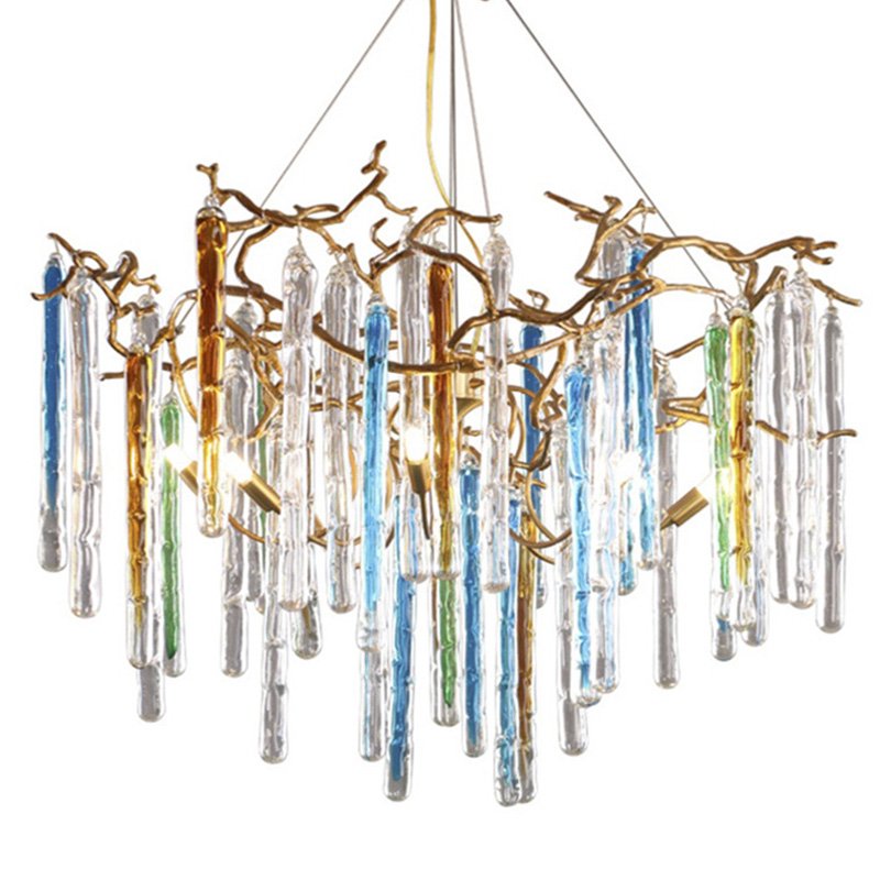 Люстра Waterfall Chandelier Blue Золотой Прозрачный Голубой Люстра Waterfall Chandelier Blue Золотой Прозрачный Голубой в Орле | Loft Concept