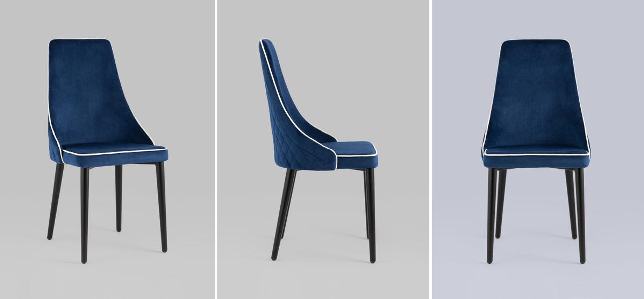 Стул Versailles Chair Гладкая Спинка Синий Велюр Белый кант - фото