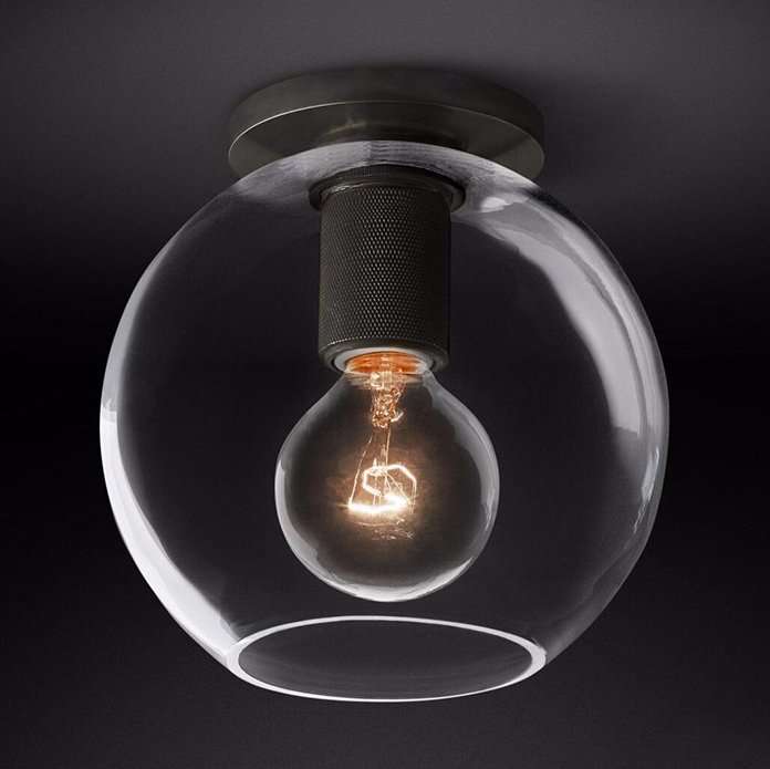 Потолочный светильник RH Utilitaire Globe Shade Flushmount Black Прозрачное Стекло Темная бронза Потолочный светильник RH Utilitaire Globe Shade Flushmount Black Прозрачное Стекло Темная бронза в Орле | Loft Concept