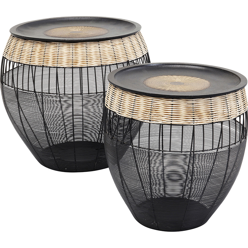 Комплект приставных столов African Wicker Drums Черный Древесина Комплект приставных столов African Wicker Drums Черный Древесина в Орле | Loft Concept