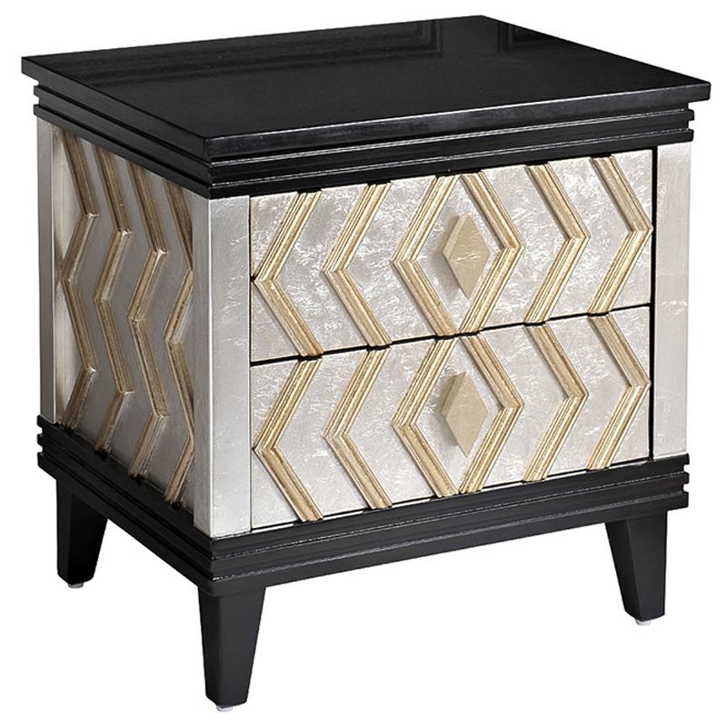Тумба с каменной столешницей Birgit Nightstand Черный Серебряный в Орле | Loft Concept 