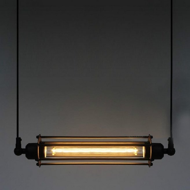 Подвесной светильник Loft Industrial Edison Cage Horizontal Mono Черный Подвесной светильник Loft Industrial Edison Cage Horizontal Mono Черный в Орле | Loft Concept