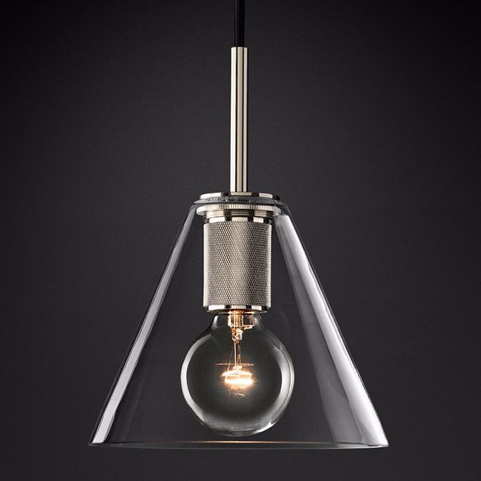 Подвесной светильник RH Utilitaire Funnel Pendant Silver Никель Прозрачное Стекло Подвесной светильник RH Utilitaire Funnel Pendant Silver Никель Прозрачное Стекло в Орле | Loft Concept