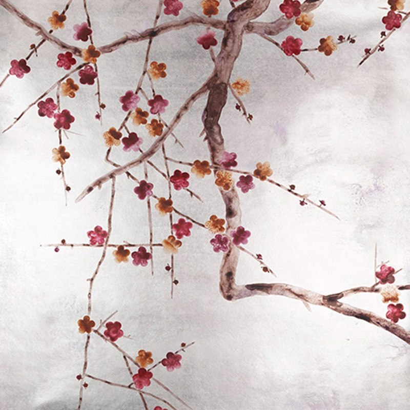 Обои ручная роспись Plum Blossom Original colourway on Tarnished Silver gilded paper with pearlescent antiquing Обои ручная роспись Plum Blossom Original colourway on Tarnished Silver gilded paper with pearlescent antiquing в Орле | Loft Concept