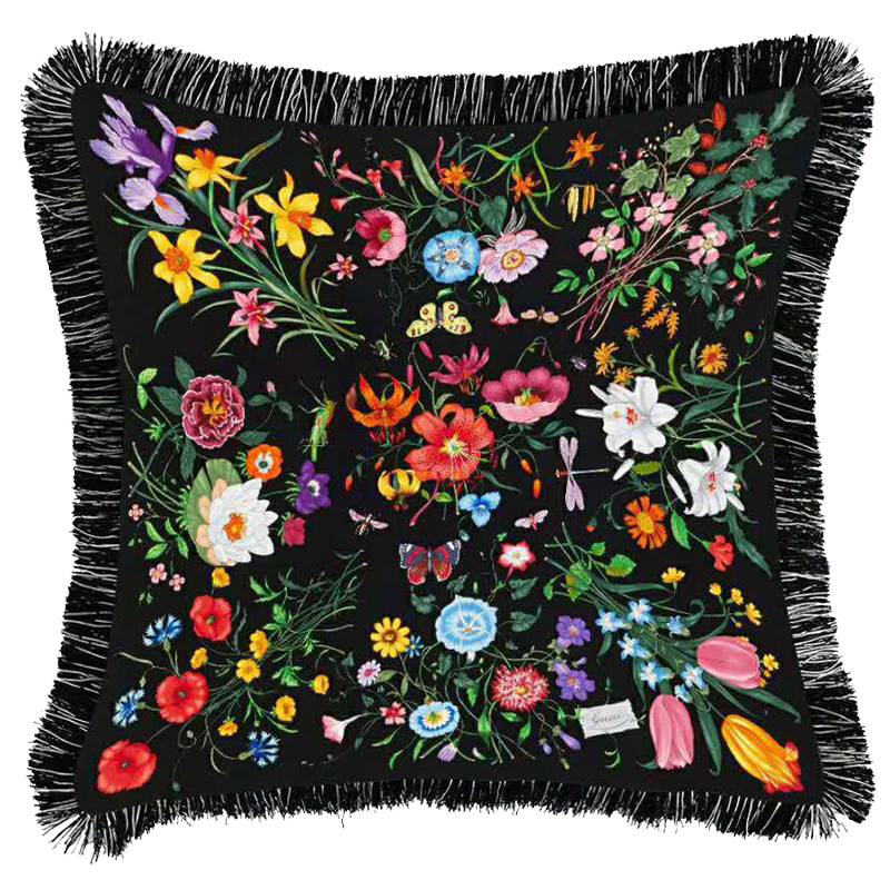 Декоративная подушка Cтиль Gucci Wildflowers Черный Мульти Декоративная подушка Cтиль Gucci Wildflowers Черный Мульти в Орле | Loft Concept