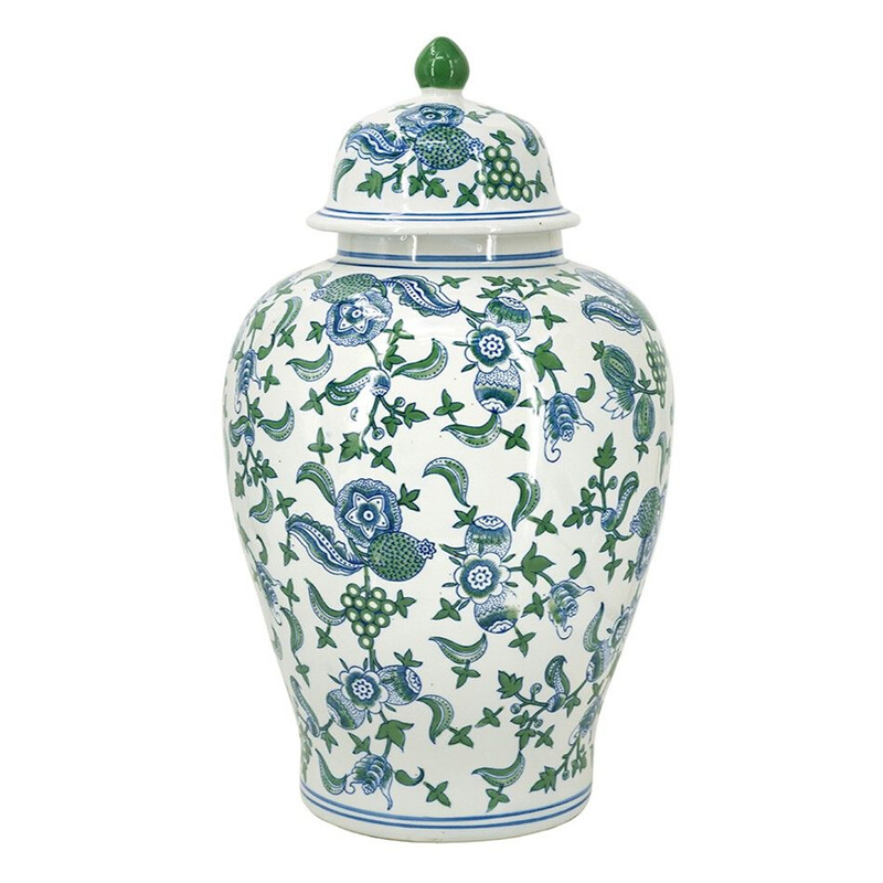 Ваза с крышкой и зелено-голубым цветочным узором на белом фоне Blue & White Ornament Белый Синий Ваза с крышкой и зелено-голубым цветочным узором на белом фоне Blue & White Ornament Белый Синий в Орле | Loft Concept