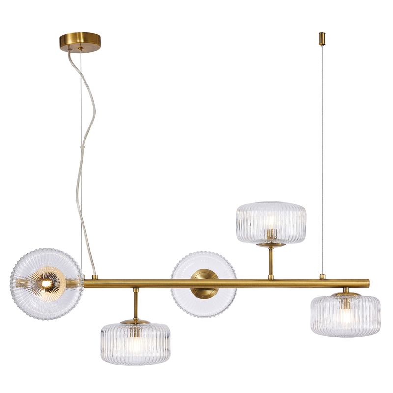 Люстра Blown Glass с прозрачными рельефными плафонами Латунь Прозрачный Люстра Blown Glass с прозрачными рельефными плафонами Латунь Прозрачный в Орле | Loft Concept