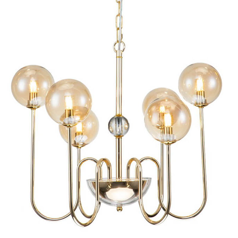Люстра Sheiry Glass Ball Chandelier 6 Глянцевое золото Янтарный Люстра Sheiry Glass Ball Chandelier 6 Глянцевое золото Янтарный в Орле | Loft Concept