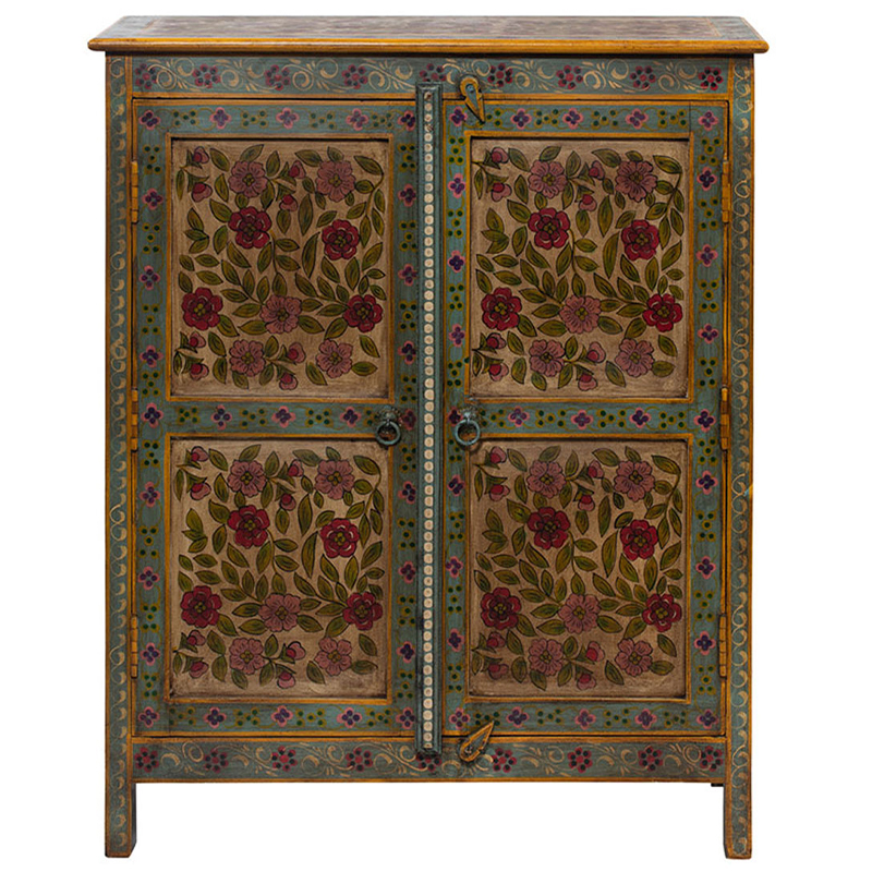 Деревянный комод с 2-мя дверцами ручная роспись Ophelia Flowers Chest of Drawers Бирюзовый Коричневый винтаж Бежевый Деревянный комод с 2-мя дверцами ручная роспись Ophelia Flowers Chest of Drawers Бирюзовый Коричневый винтаж Бежевый в Орле | Loft Concept