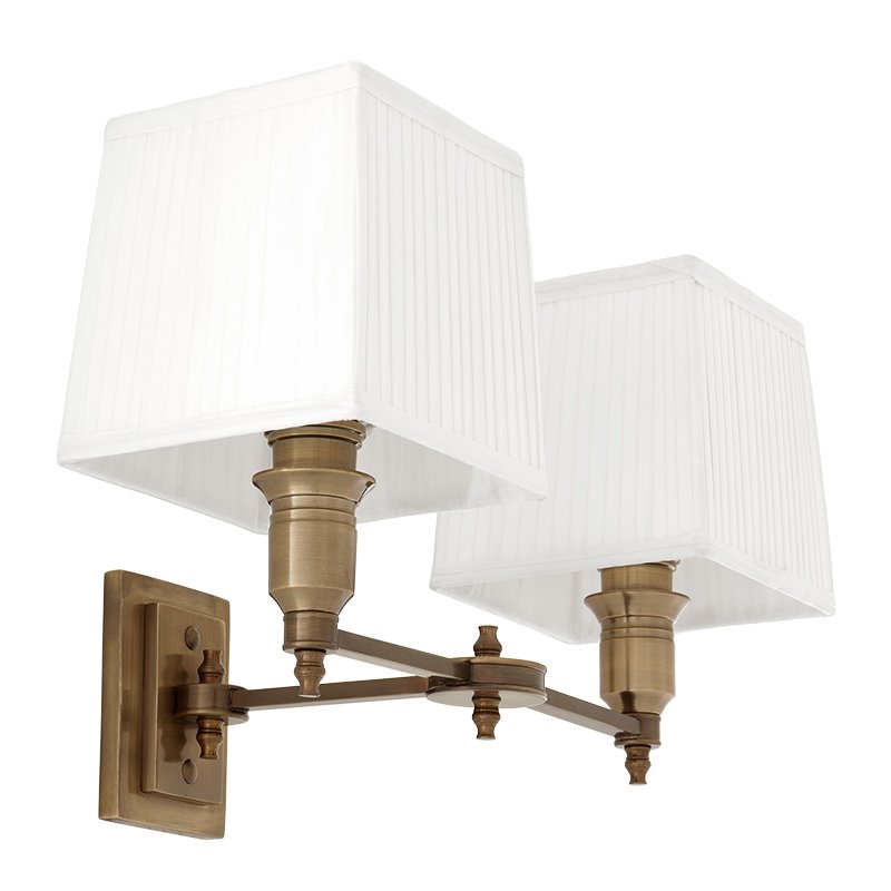 Бра Wall Lamp Lexington Double Brass+White Латунь Античная полированная Белый Бра Wall Lamp Lexington Double Brass+White Латунь Античная полированная Белый в Орле | Loft Concept