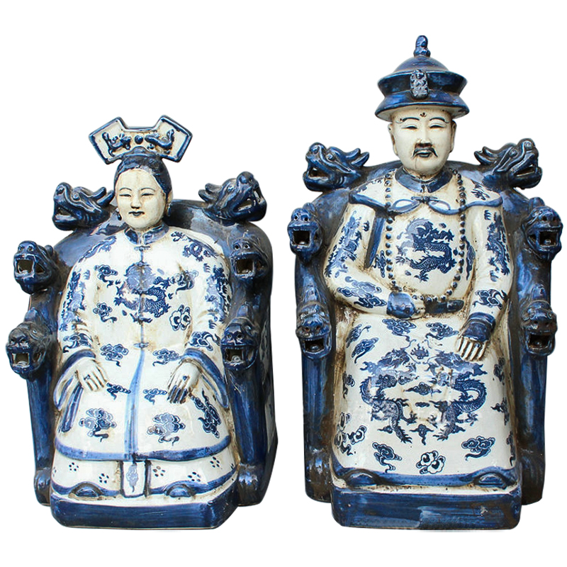 Комплект из двух статуэток Emperor and Empress Белый Синий Комплект из двух статуэток Emperor and Empress Белый Синий в Орле | Loft Concept
