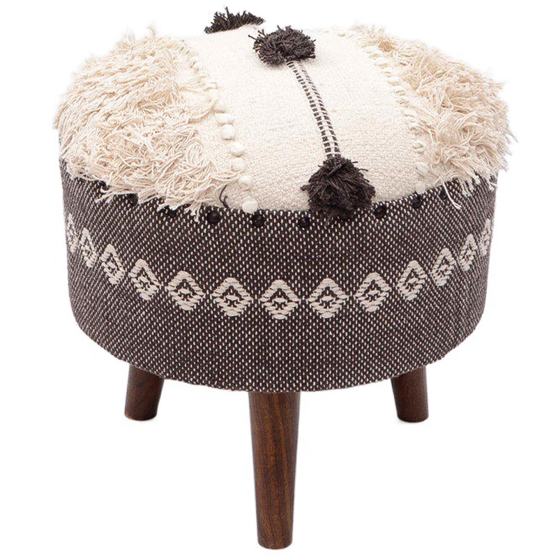 Пуф India Multicolor Brown Ornament Wood Pouf Коричневый Молочный в Орле | Loft Concept 