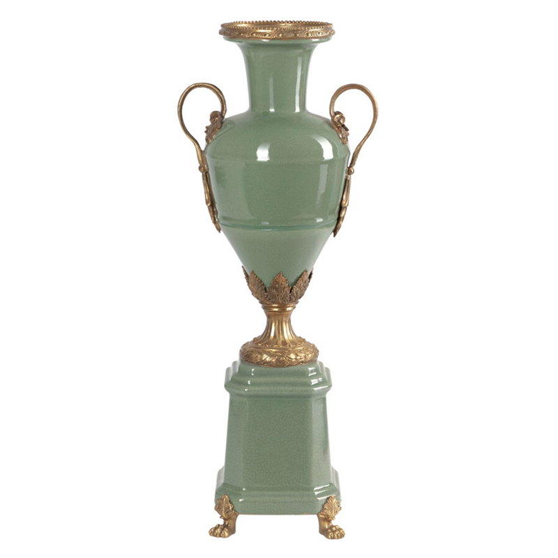 Ваза зеленого цвета из фарфора на высокой подставке с бронзовыми ручками Eden Garden porcelain and bronze Зеленый Бронза Ваза зеленого цвета из фарфора на высокой подставке с бронзовыми ручками Eden Garden porcelain and bronze Зеленый Бронза в Орле | Loft Concept