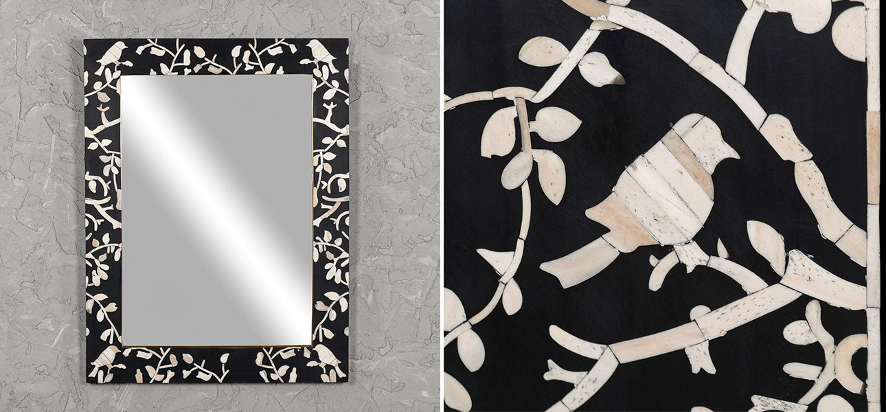 Зеркало с инкрустацией черное Birds - фото