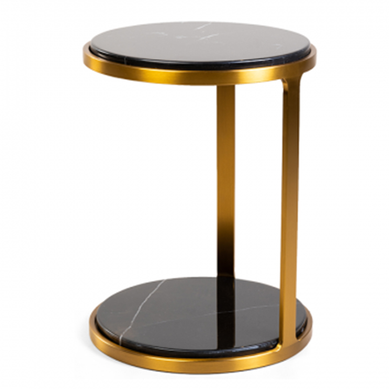Приставной стол Viorel Marble Side Table Черный Мрамор Nero Глянцевое золото в Орле | Loft Concept 