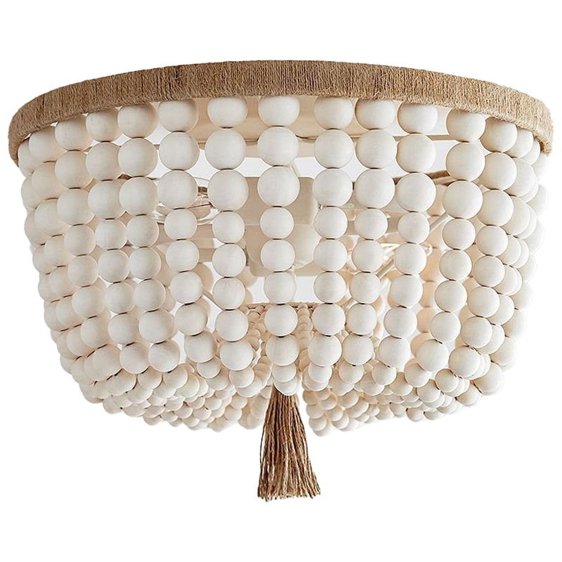 Круглый потолочный светильник украшенный круглыми белыми бусинами Wooden Beads Ceiling lamp Белый Коричневый Круглый потолочный светильник украшенный круглыми белыми бусинами Wooden Beads Ceiling lamp Белый Коричневый в Орле | Loft Concept