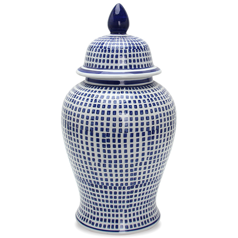 Ваза с крышкой Oriental Blue & White Square Pattern Vase Белый Синий Ваза с крышкой Oriental Blue & White Square Pattern Vase Белый Синий в Орле | Loft Concept