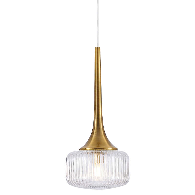 Подвесной светильник Blown Glass с прозрачным рельефным плафоном Латунь Прозрачный Подвесной светильник Blown Glass с прозрачным рельефным плафоном Латунь Прозрачный в Орле | Loft Concept