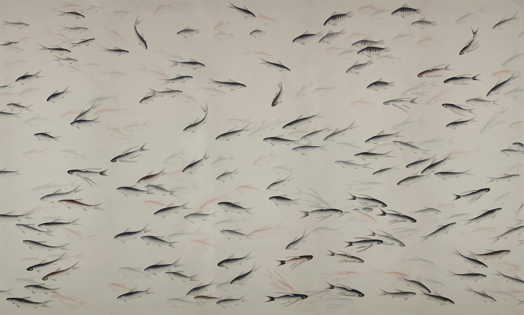 Обои ручная роспись Fishes Blue Pearl on Icefield dyed silk Обои ручная роспись Fishes Blue Pearl on Icefield dyed silk - постер Loft-Concept в Орле