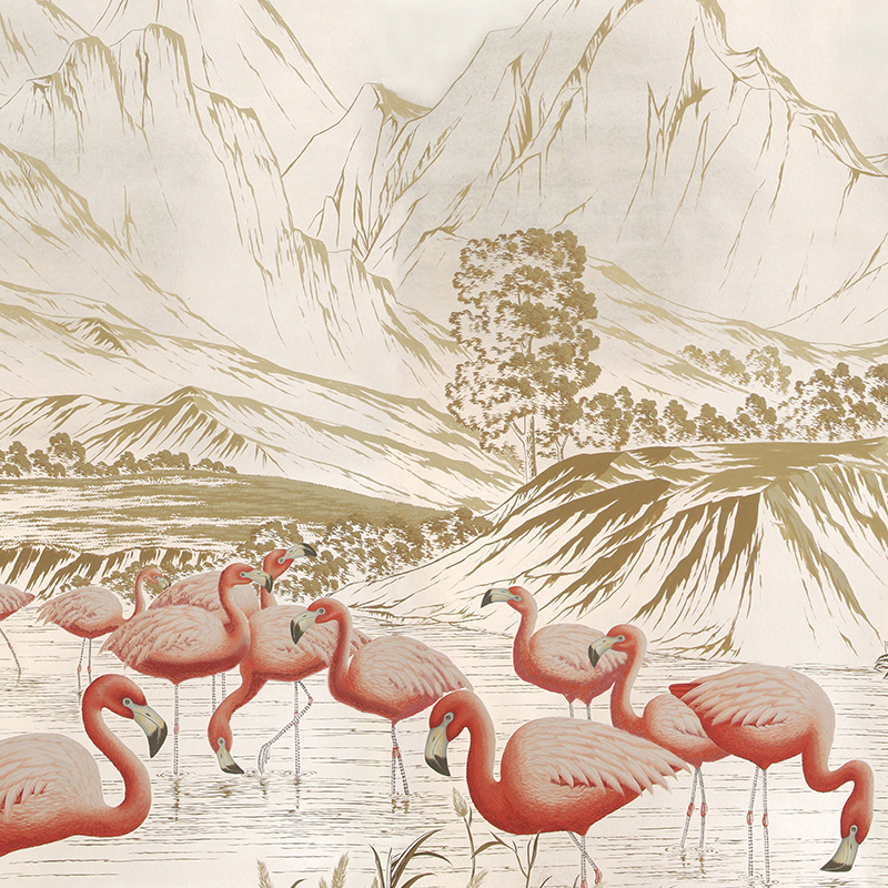 Обои ручная роспись Flamingos Flamingo on Tarnished Silver gilded Xuan paper Обои ручная роспись Flamingos Flamingo on Tarnished Silver gilded Xuan paper в Орле | Loft Concept