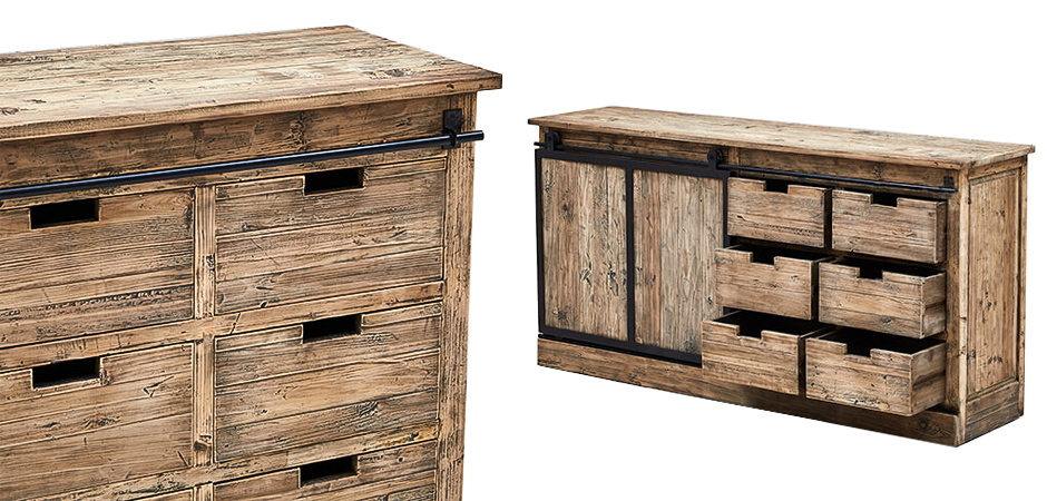 Комод с 6-ю ящиками и раздвижной дверцей лофт Ernesto Wood Commode Комод с 6-ю ящиками и раздвижной дверцей лофт Ernesto Wood Commode - Loft-Concept в Орле