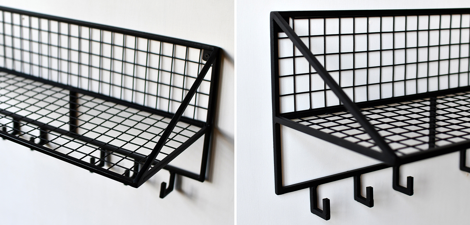 Вешалка с полкой Rhian Industrial Metal Rust Shelf Black S - фото