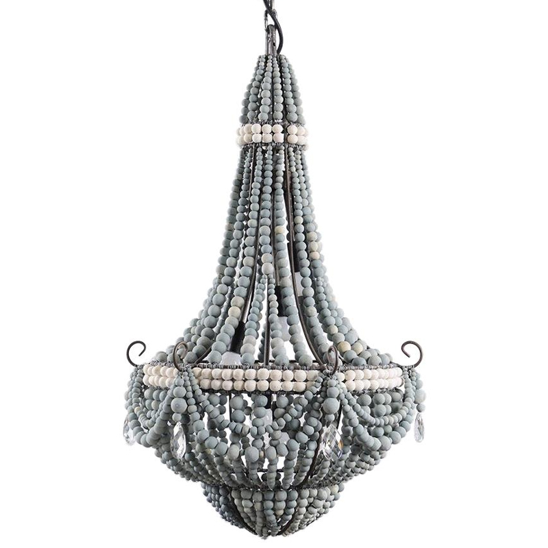 Люстра каплевидной формы украшенная серыми бусинами Wooden Beads Grey Chandelier Серый Белый Черный в Орле | Loft Concept 