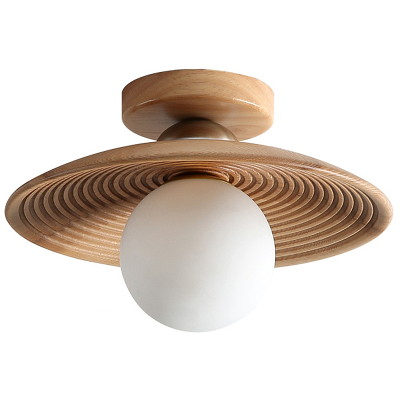 Потолочный светильник Ogata Wooden Light Коричневый Древесина Белое матовое стекло в Орле | Loft Concept 