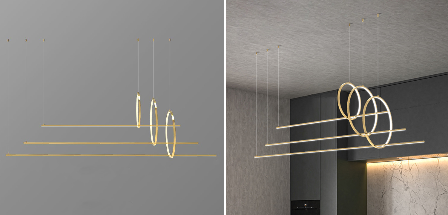 Дизайнерский Подвесной Светильник Ursa Geometric Ring Lamp 3 кольца - фото