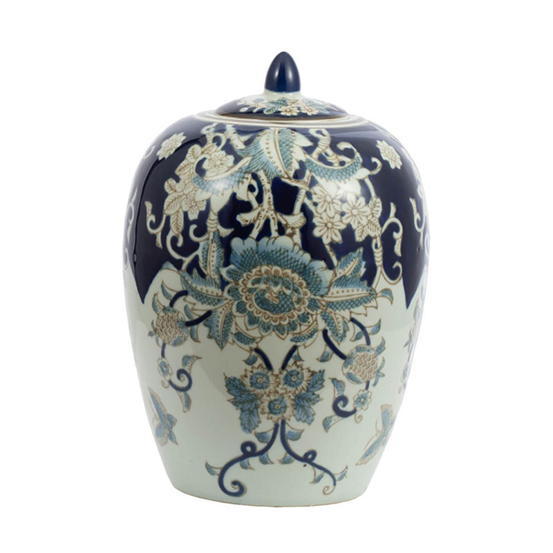 Ваза с крышкой Blue & White Ornament Vase barrel Белый Синий Ваза с крышкой Blue & White Ornament Vase barrel Белый Синий в Орле | Loft Concept