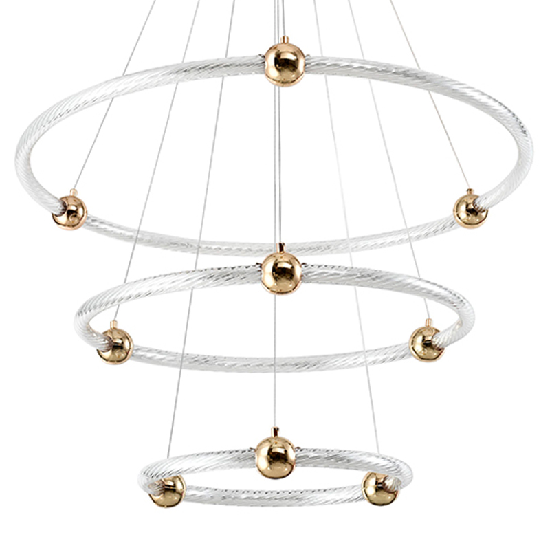 Люстра подвесная светодиодная c плафонами в виде колец Lighting Rings Gold  Золотой Белый в Орле | Loft Concept 