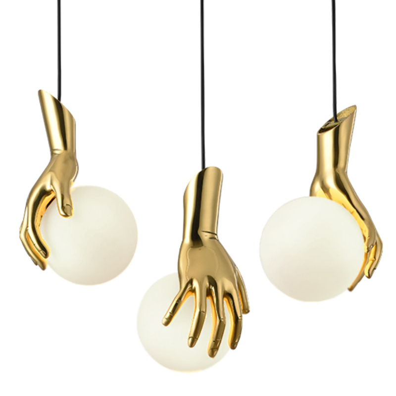 Подвесной светильник Золотая рука Gold Hand Pendant lamp Глянцевое золото Прозрачный белый Подвесной светильник Золотая рука Gold Hand Pendant lamp Глянцевое золото Прозрачный белый в Орле | Loft Concept