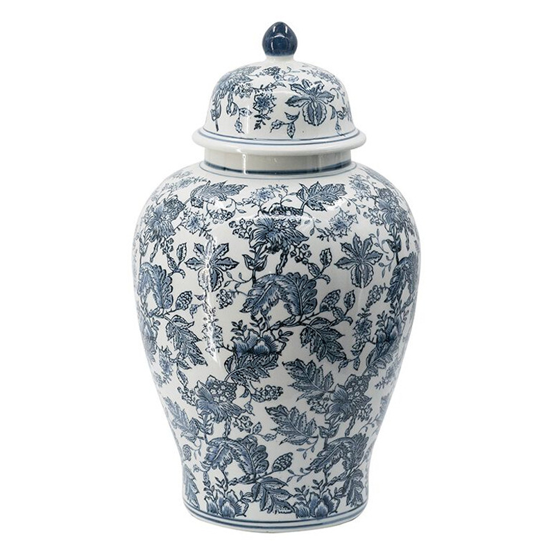 Ваза с крышкой и бело-синим цветочным узором Blue & White Ornament  Белый Синий в Орле | Loft Concept 