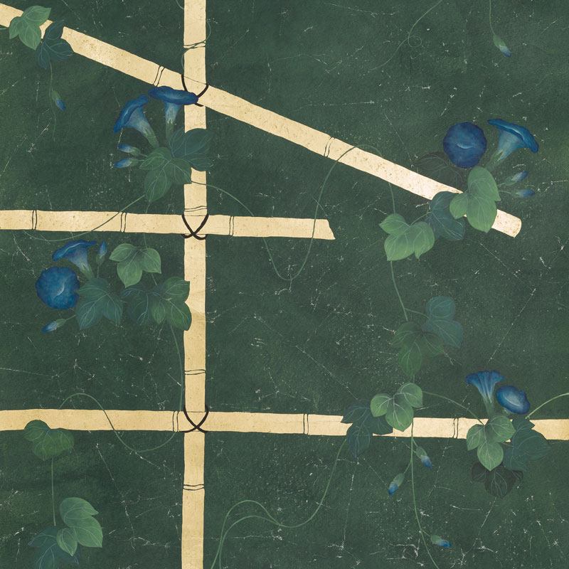 Обои ручная роспись Morning Glory Original colourway on Edo Green painted Xuan paper  в Орле | Loft Concept 
