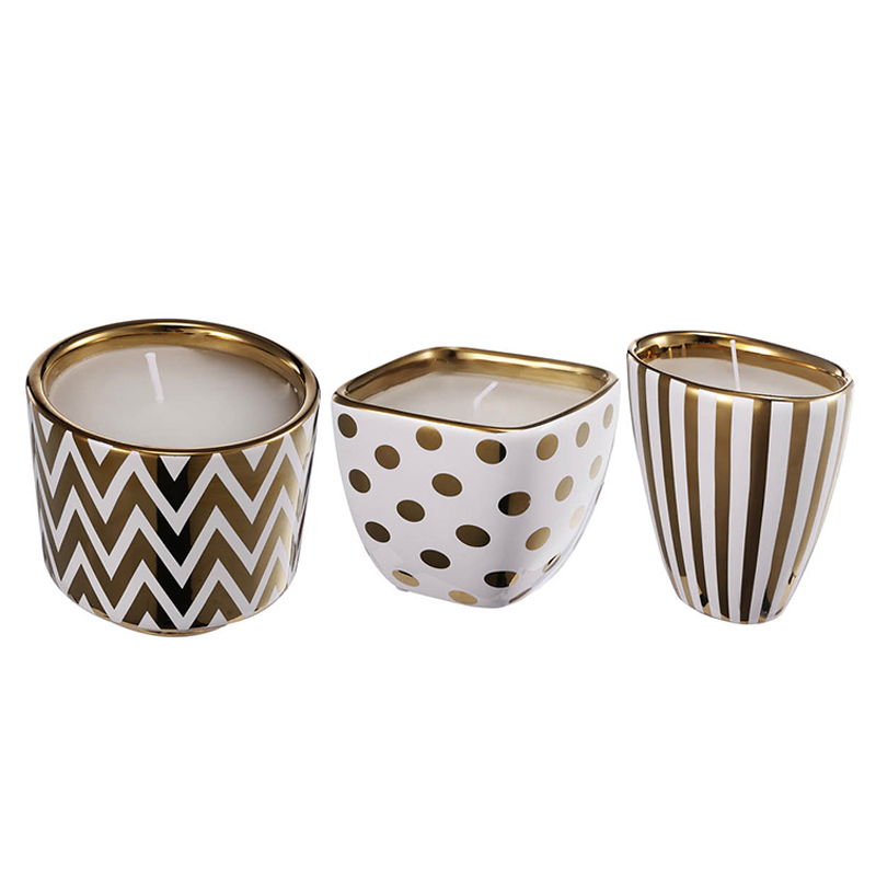 Набор из 3-х подсвечников Gold & White Ornament Белый Золотой Набор из 3-х подсвечников Gold & White Ornament Белый Золотой в Орле | Loft Concept