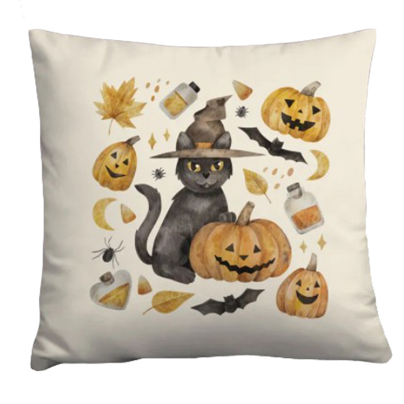 Подушка Halloween Pumpkin Cat Белый Оранжевый Серый Подушка Halloween Pumpkin Cat Белый Оранжевый Серый в Орле | Loft Concept