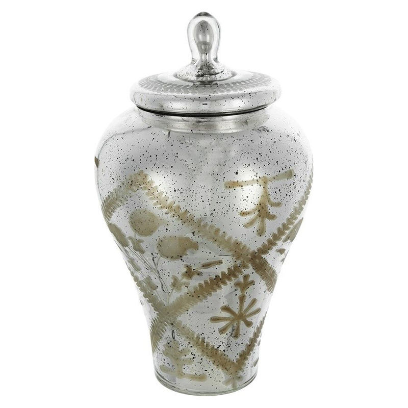 Ваза из стекла с крышкой и декоративными узорами Chinoiserie Ceramics Бежевый Античное зеркальное стекло в Орле | Loft Concept 
