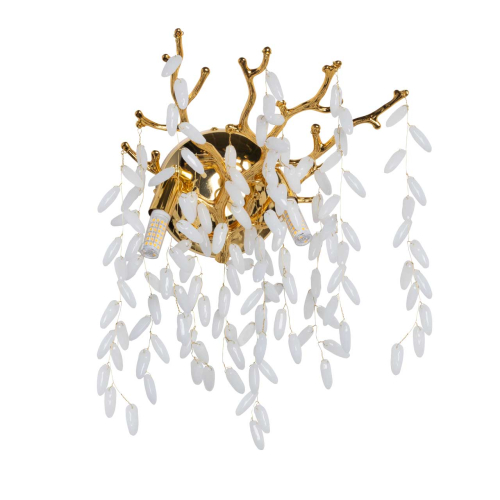 Бра золотого цвета с ветвями и белыми овальными стеклянными подвесками Droplet Chandelier Золотой Прозрачный Белый в Орле | Loft Concept 