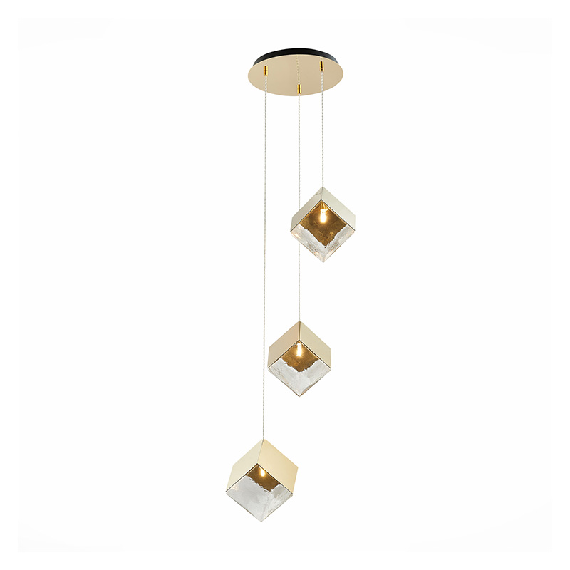 Потолочная люстра Pyrite Chandelier gold cube 3 Золотой Прозрачный в Орле | Loft Concept 