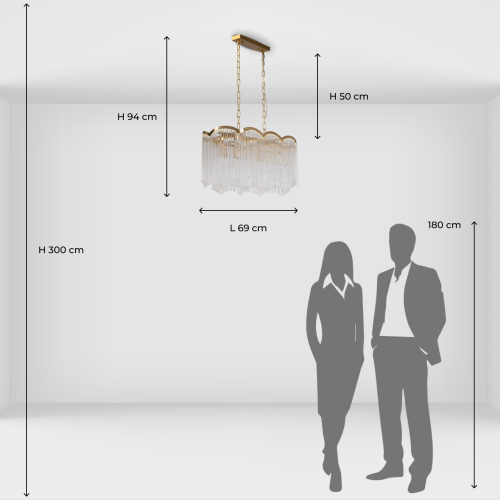 Люстра прямоугольная на цепях с прозрачными трубками и волнистым краем Nembus в Орле
