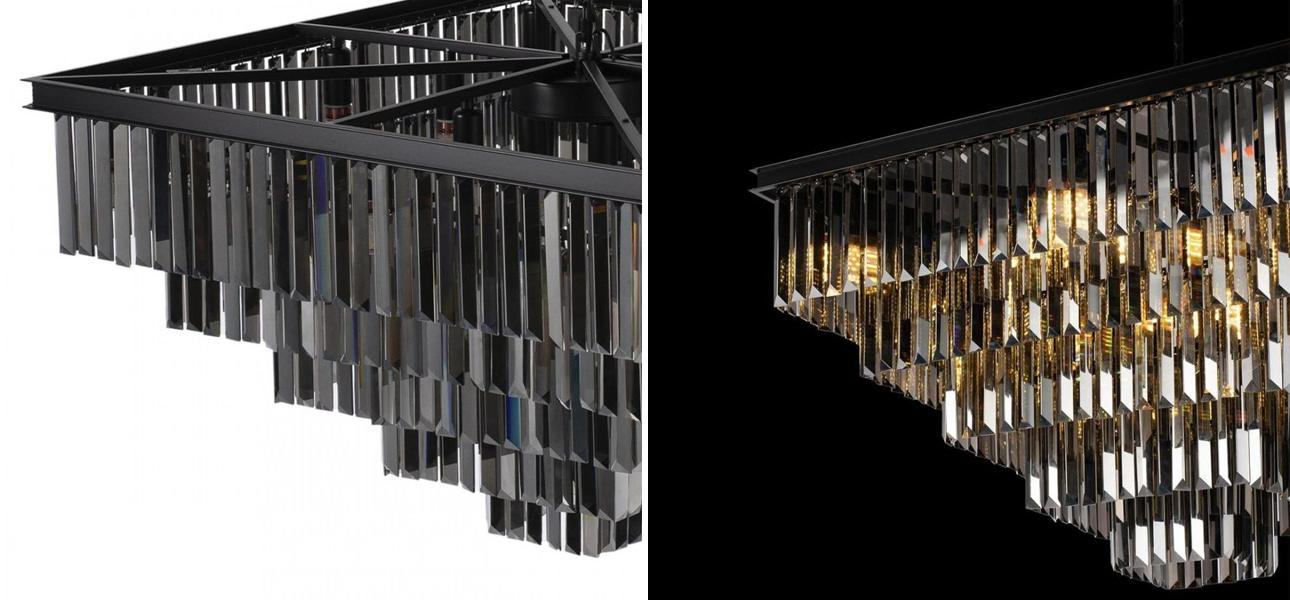 Квадратная Люстра Odeon Black iron Five layers Серое Стекло 80х80 - фото №1