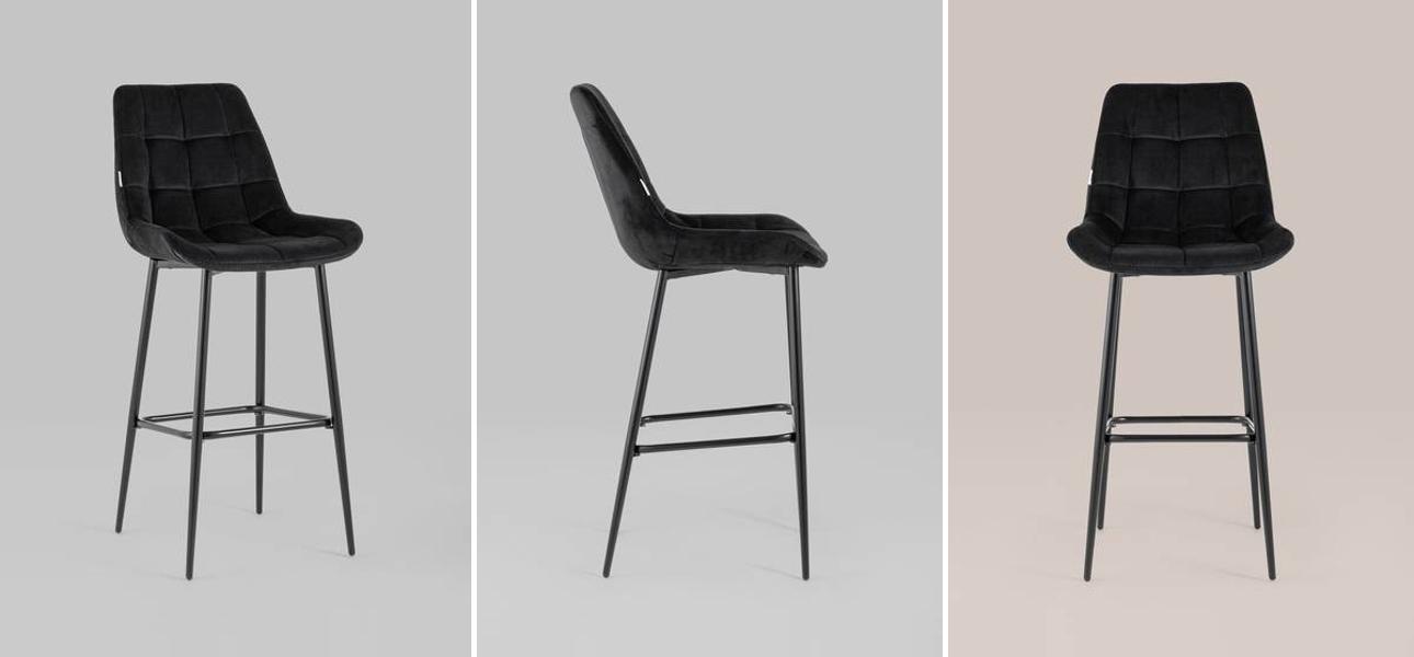 Стул Полубарный NANCY Chair посадка 75 см Черный Велюр - фото