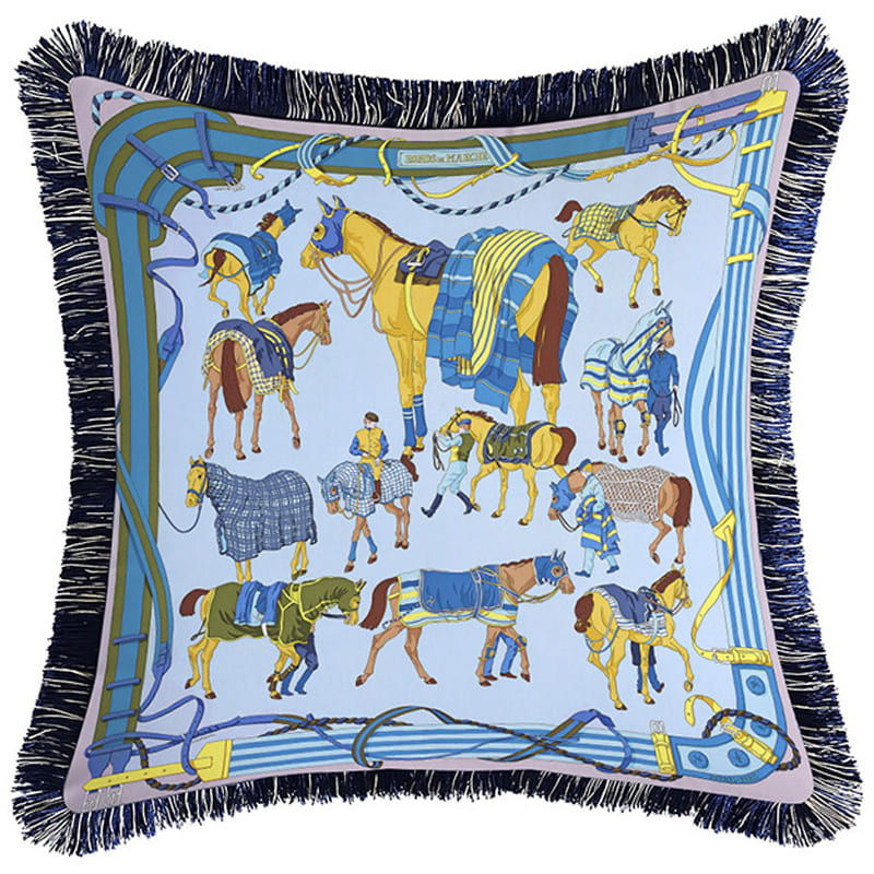 Декоративная подушка Hermes Horses Blue 131 Голубой Мульти Декоративная подушка Hermes Horses Blue 131 Голубой Мульти в Орле | Loft Concept