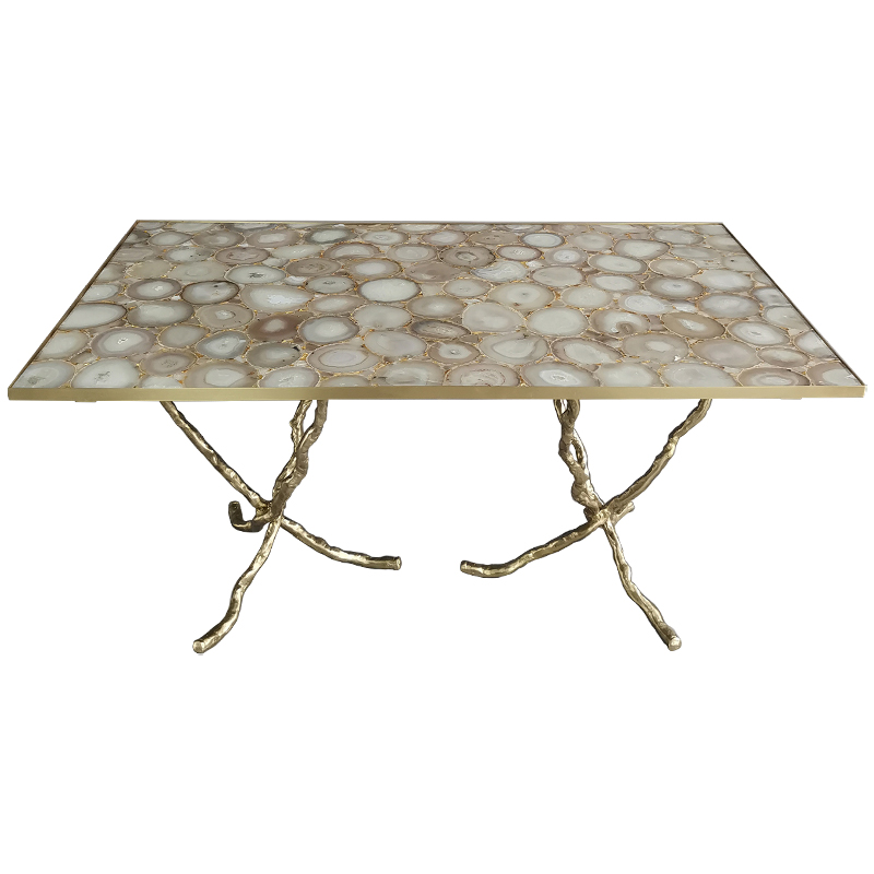 Обеденный стол Agate Design Beige Gold Dining Table Золотой Бежевый Бежево-серый Обеденный стол Agate Design Beige Gold Dining Table Золотой Бежевый Бежево-серый в Орле | Loft Concept