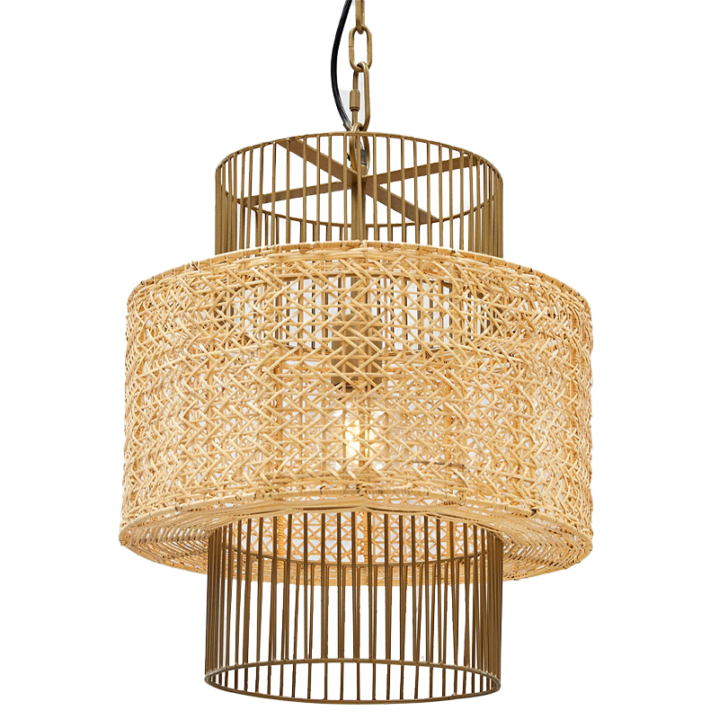 Люстра с плафоном из ротанга Raquel Wicker Chandelier Древесина Золотой в Орле | Loft Concept 