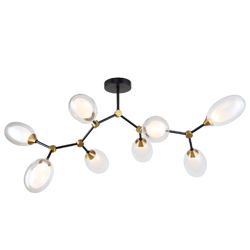 Люстра с плафонами из двойного стекла BUBBLE CHANDELIER Черный Латунь Прозрачный в Орле | Loft Concept 