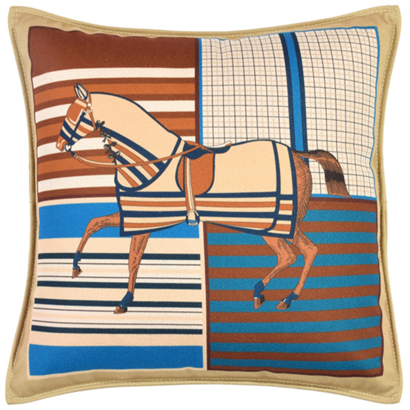 Декоративная подушка Hermes Horse 43 Бежевый Коричневый Синий Мульти Декоративная подушка Hermes Horse 43 Бежевый Коричневый Синий Мульти в Орле | Loft Concept