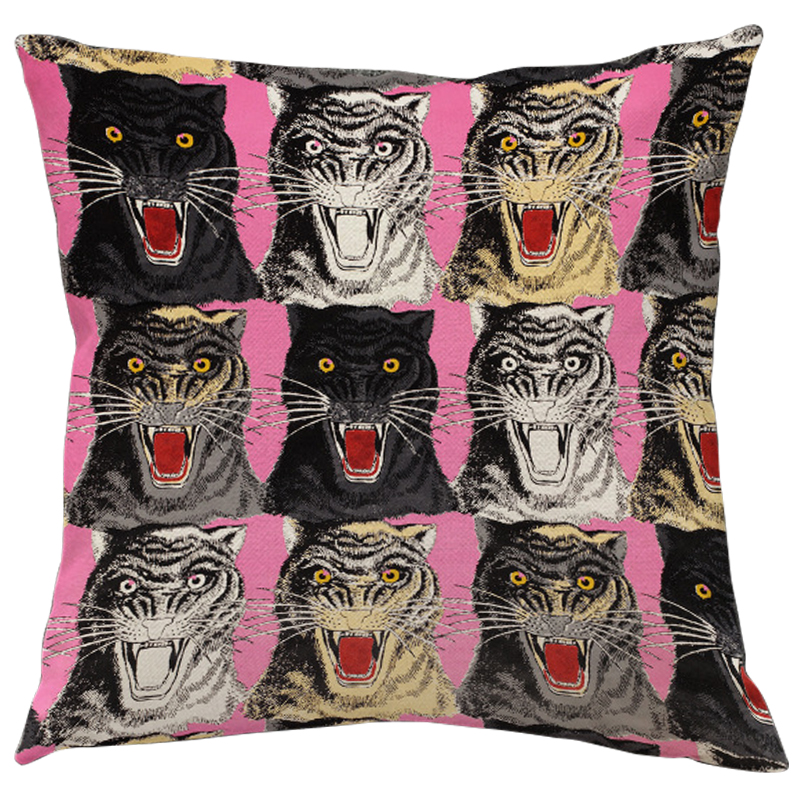 Декоративная подушка Стиль Gucci Panthers Pink Мульти Розовый Декоративная подушка Стиль Gucci Panthers Pink Мульти Розовый в Орле | Loft Concept