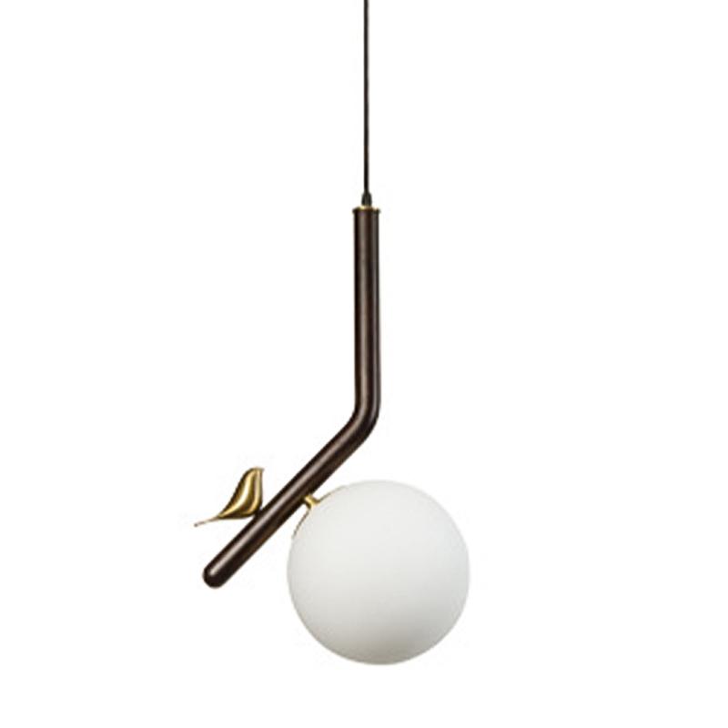 Подвесной светильник с птичкой Bird Wood Hanging Lamp Белое матовое стекло Коричневый Латунь Подвесной светильник с птичкой Bird Wood Hanging Lamp Белое матовое стекло Коричневый Латунь в Орле | Loft Concept